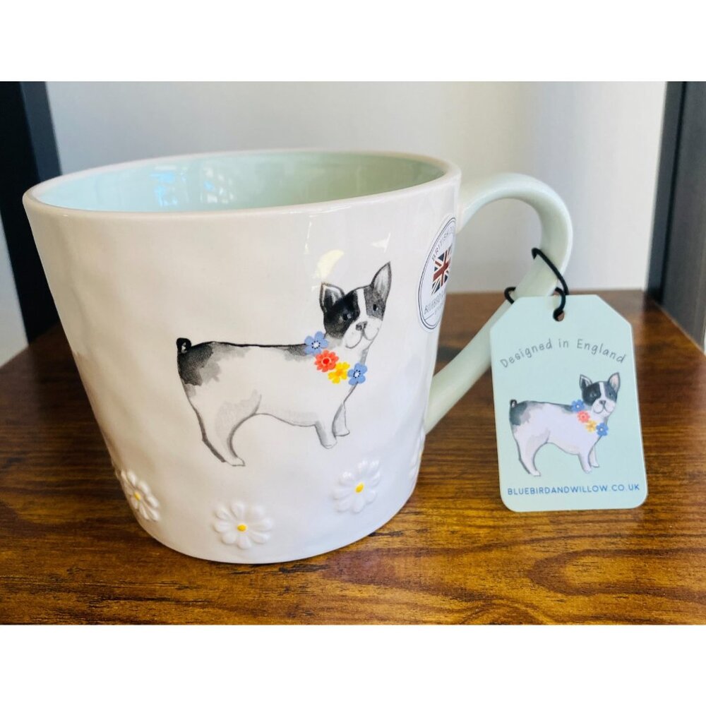 NWT Bluebird & Willow Boston Terrier Stoneware Mug With 3D Daisy British Design - Picture 2 of 5